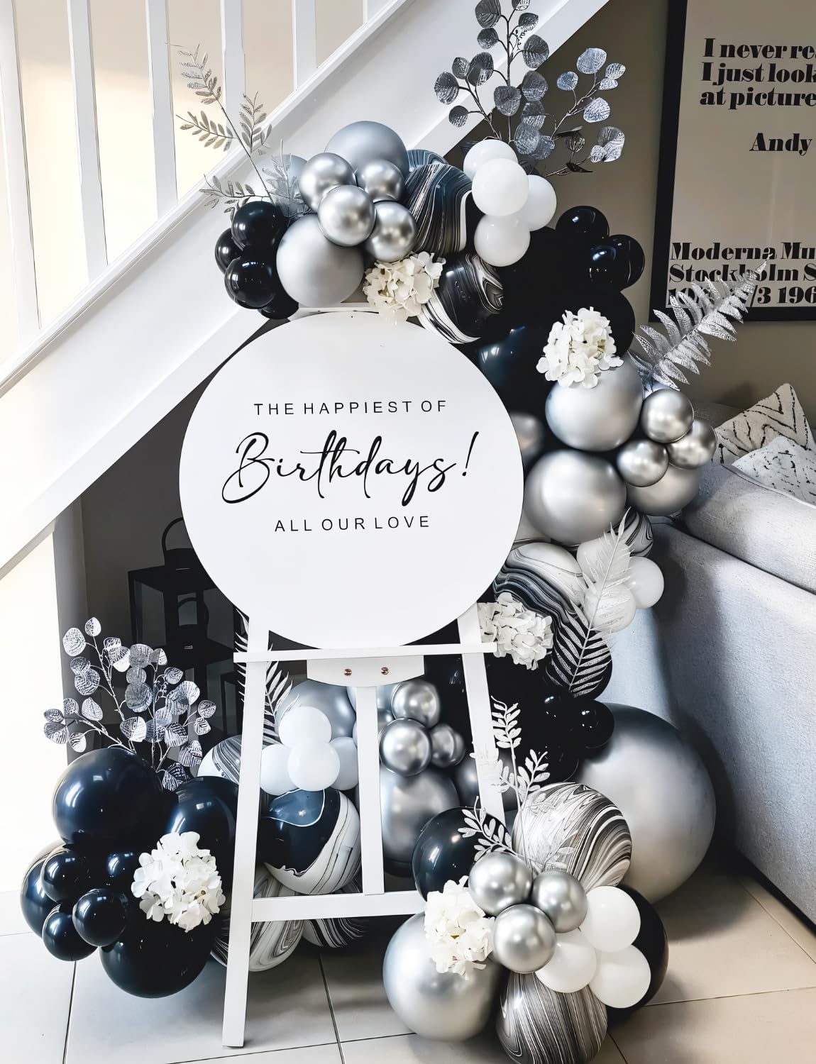 Haolongfa Black & Silver Balloon Arch Kit – 135 Pcs for Elegant Winter Events