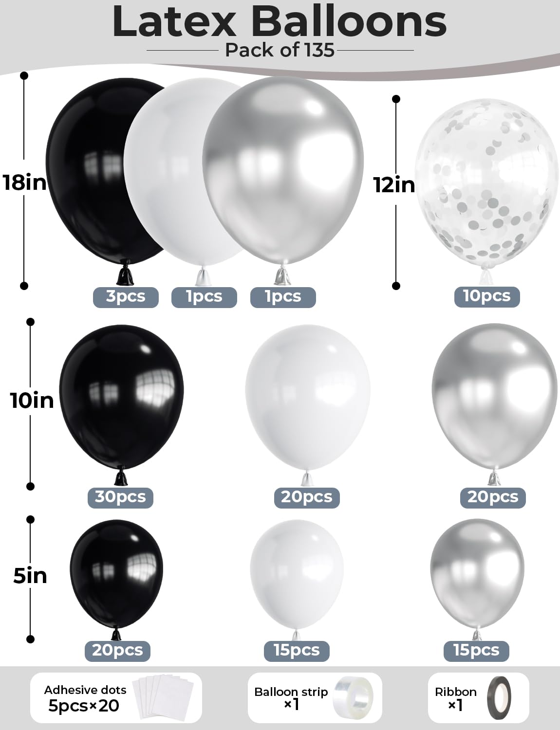 Haolongfa Black & Silver Balloon Arch Kit – 135 Pcs for Elegant Winter Events