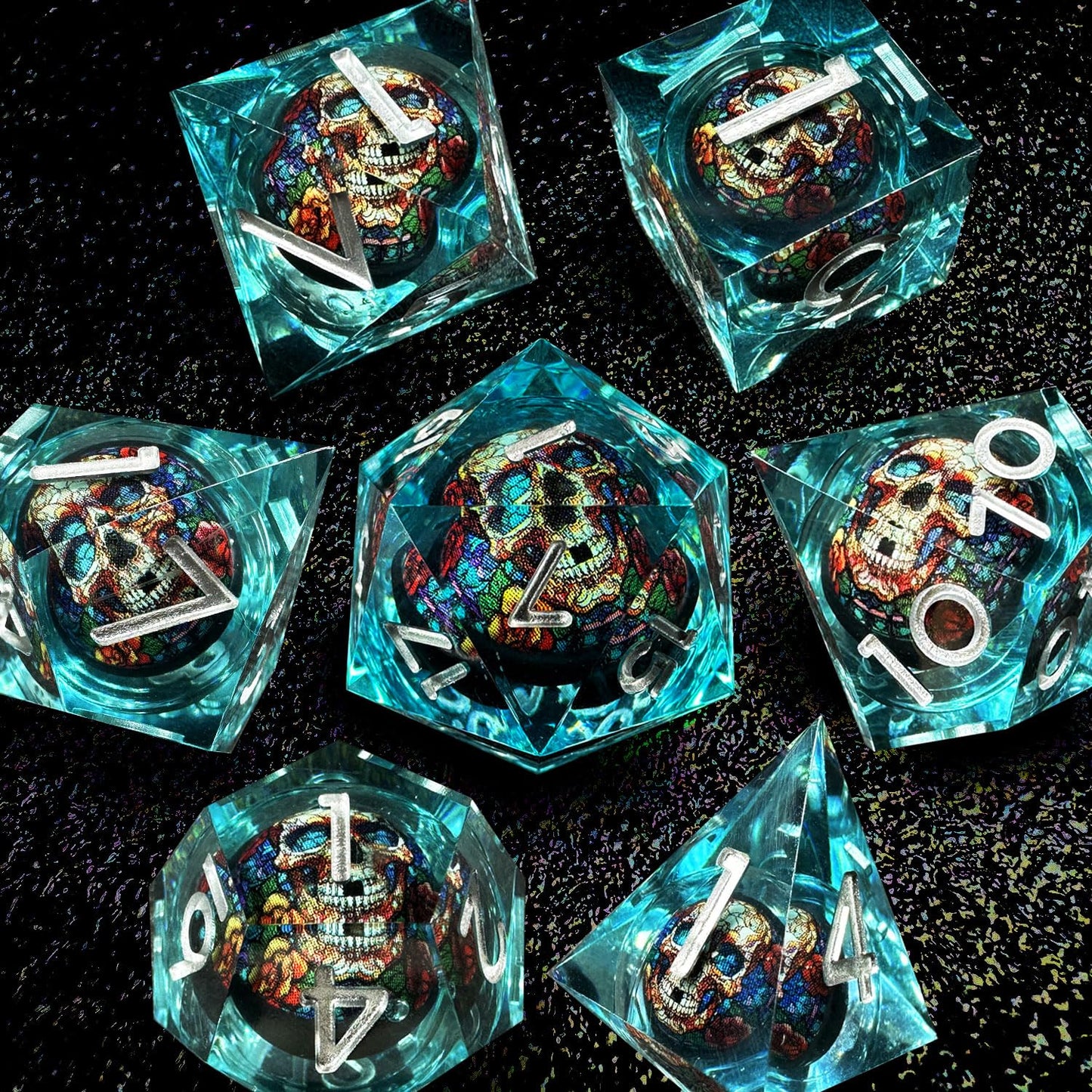 HAOMEJA Skull D&D Dice Set – 7 Resin Dice, Sharp Edges