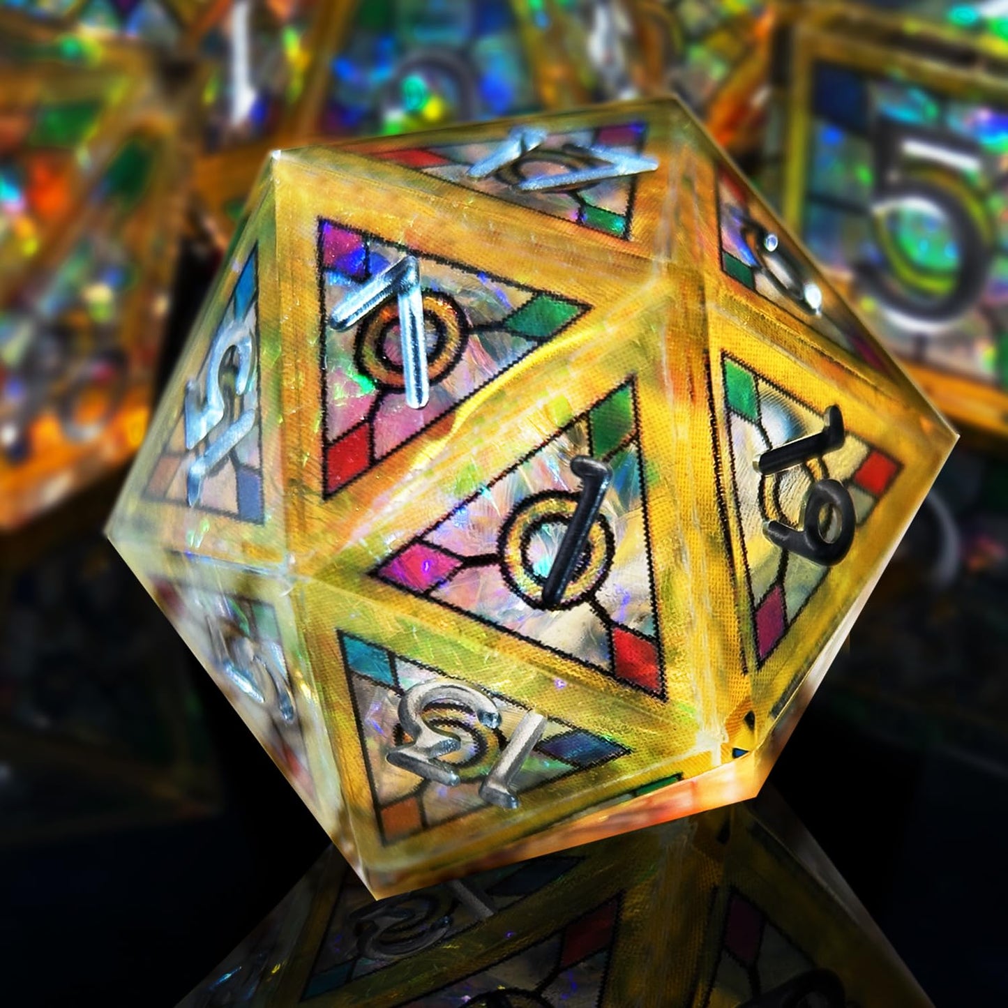 HAOMEJA Double Layered Resin Dice Set – 7-Piece Stained Glass Dice with Gold Numbers & Sharp Edges
