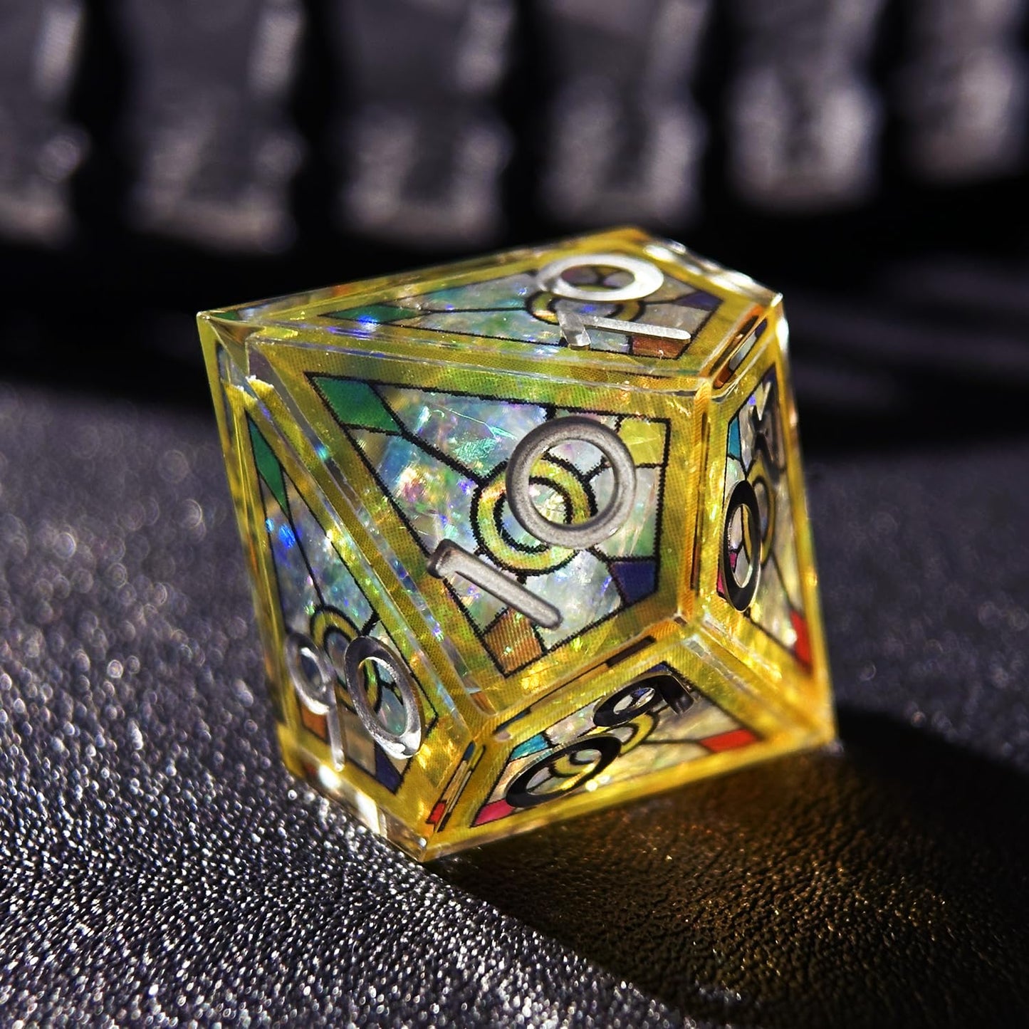 HAOMEJA Double Layered Resin Dice Set – 7-Piece Stained Glass Dice with Gold Numbers & Sharp Edges