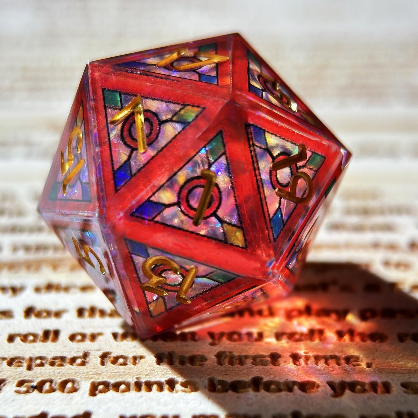 HAOMEJA 7-Piece Double Layered Resin Dice Set – Stained Glass Red Sky, Sharp Edges