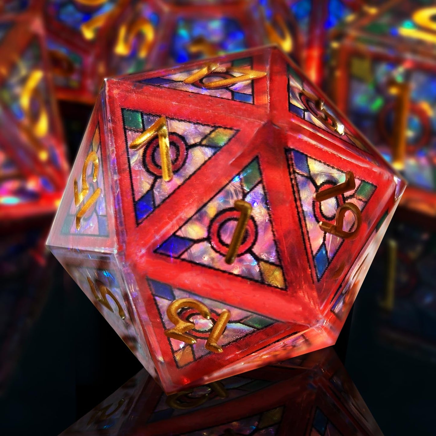 HAOMEJA 7-Piece Double Layered Resin Dice Set – Stained Glass Red Sky, Sharp Edges