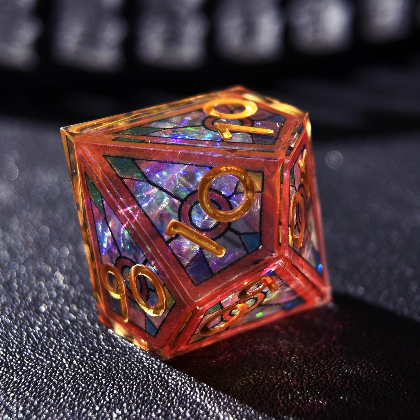 HAOMEJA 7-Piece Double Layered Resin Dice Set – Stained Glass Red Sky, Sharp Edges