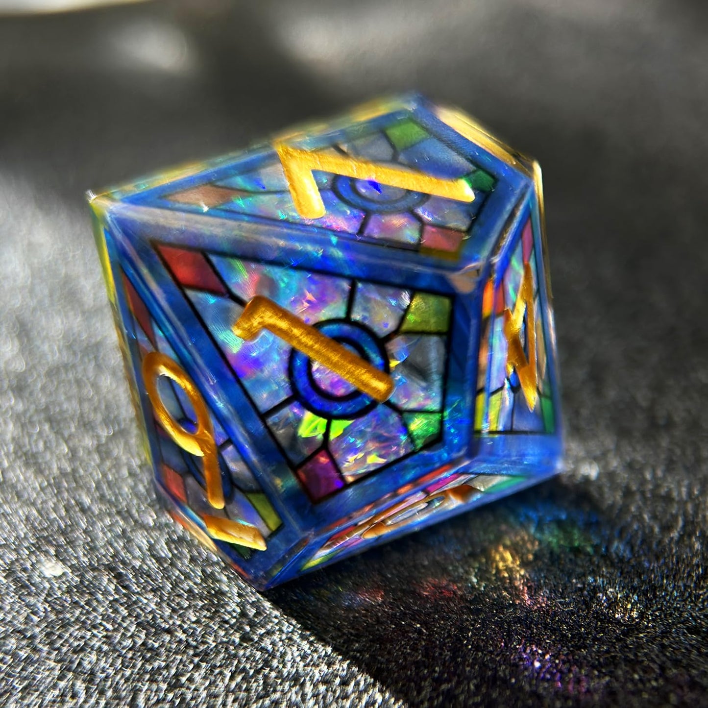 HAOMEJA Double Layered Resin Dice Set – 7-Piece Stained Glass Blue Sky with Gold Numbers (Sharp Edges)