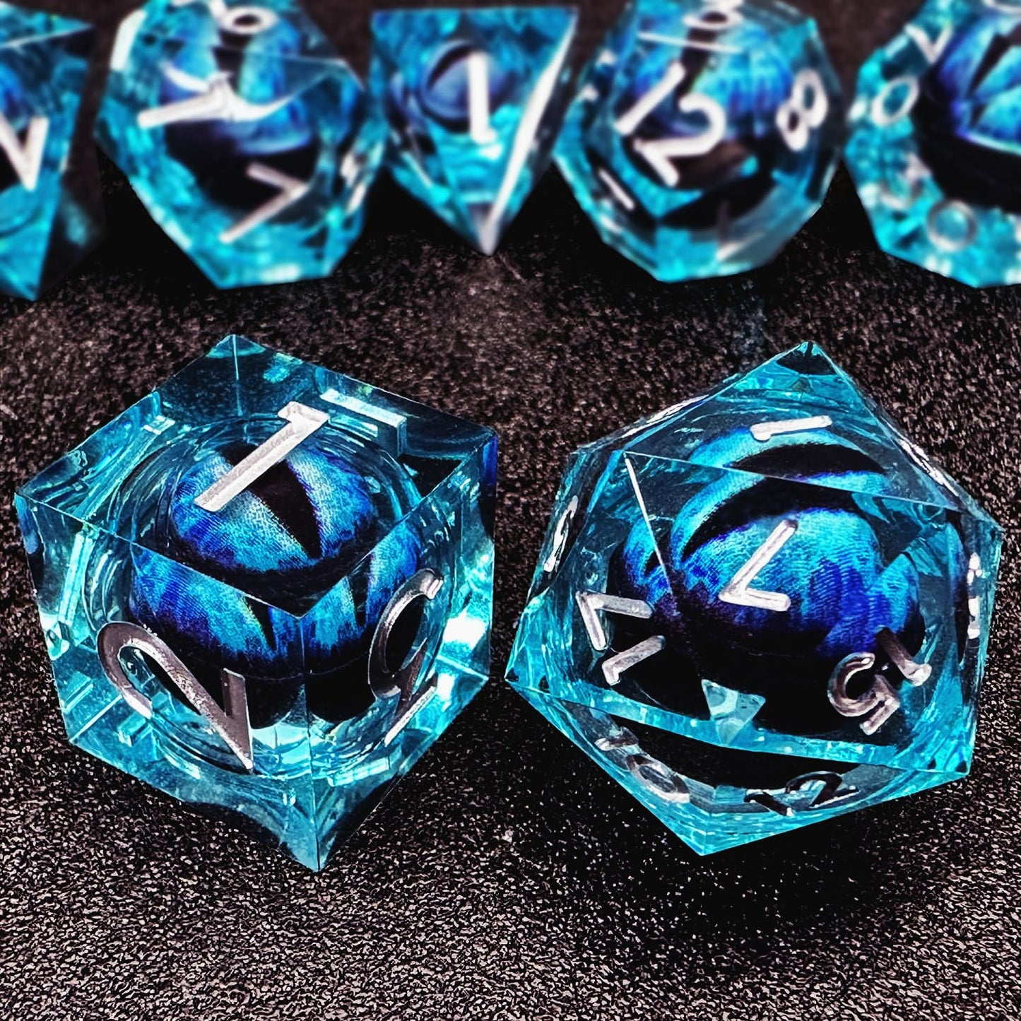 HAOMEJA Resin Dragon Eye DND Dice Set – 7-Piece Sharp-Edge Polyhedral Dice with Dragon Eye Bag (Blue)
