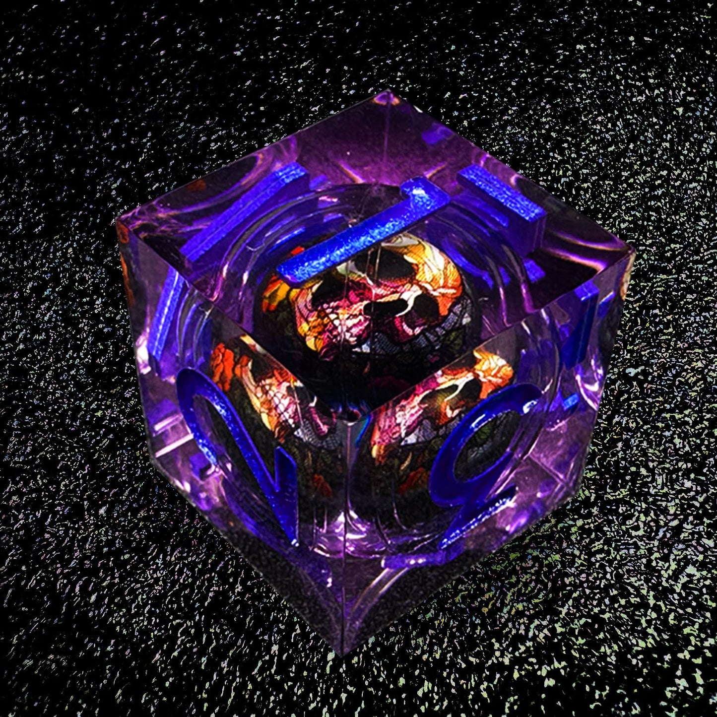 HAOMEJA Skull D6 Resin Dice Set – 6pcs Handmade DND RPG Dice, Purple Skull Design