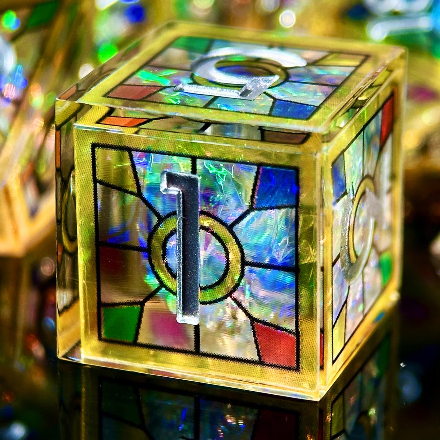 HAOMEJA Double Layered Resin Dice Set – 7-Piece Stained Glass Dice with Gold Numbers & Sharp Edges