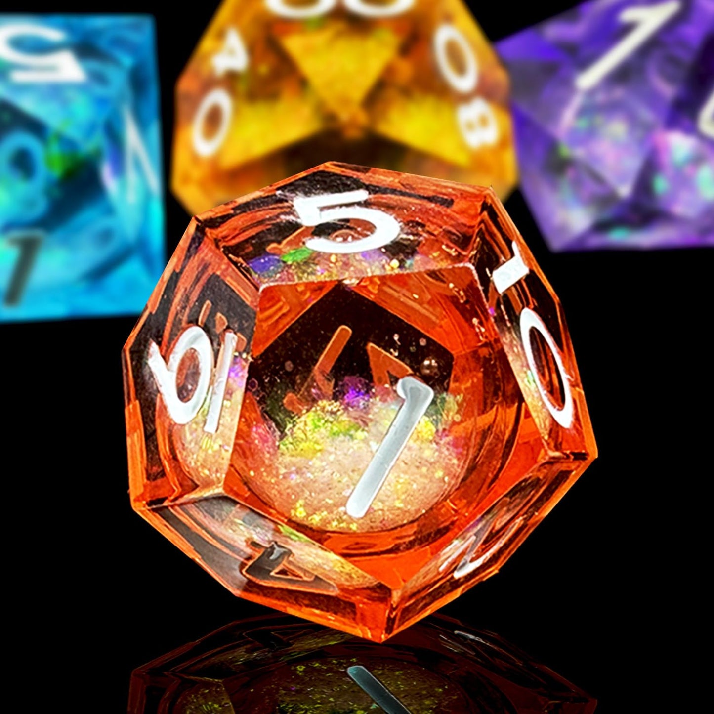 HAOMEJA Liquid Core Resin DND Dice Set 7Pcs – Sharp Edge RPG Dice for D&D (D20–D4)