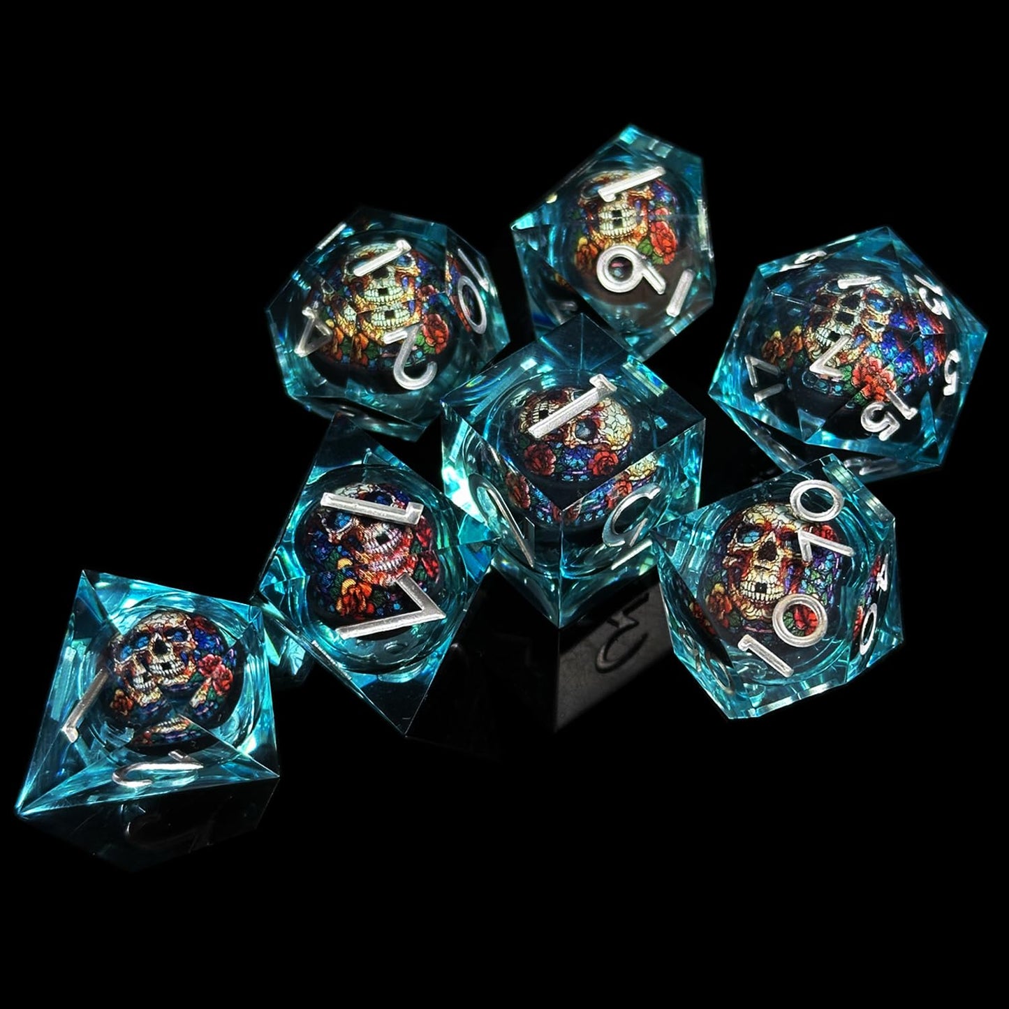 HAOMEJA Skull D&D Dice Set – 7 Resin Dice, Sharp Edges