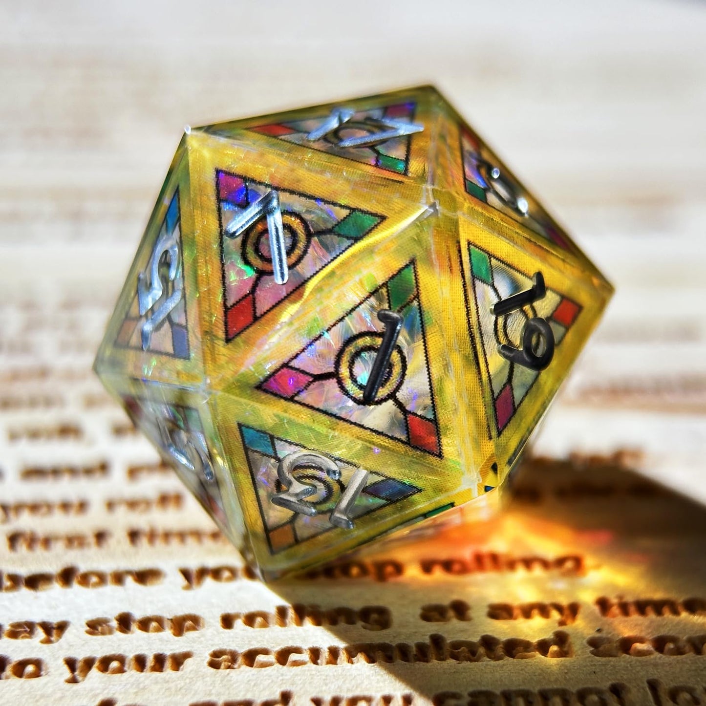 HAOMEJA Double Layered Resin Dice Set – 7-Piece Stained Glass Dice with Gold Numbers & Sharp Edges