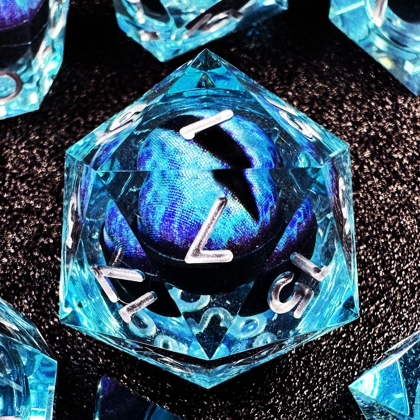HAOMEJA Resin Dragon Eye DND Dice Set – 7-Piece Sharp-Edge Polyhedral Dice with Dragon Eye Bag (Blue)