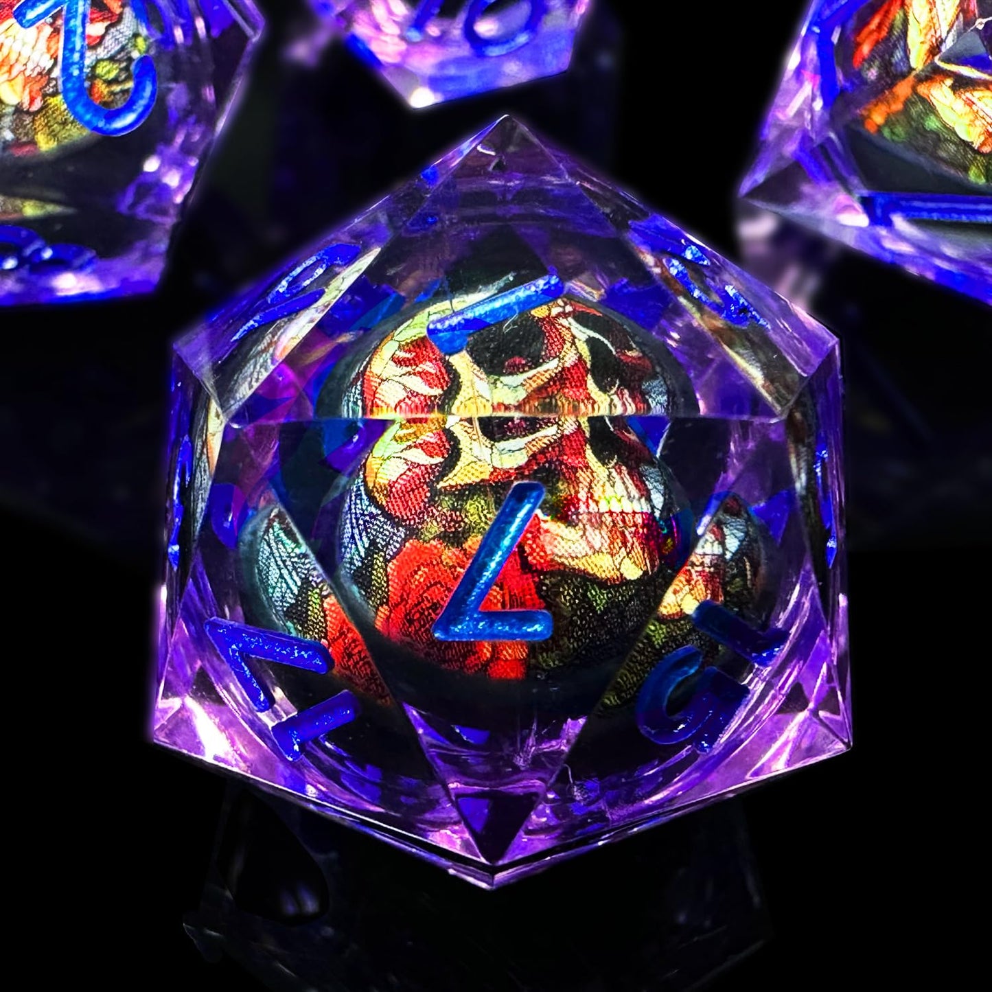 HAOMEJA Skull D&D Monster Resin Dice Set – 7 Sharp-Edged RPG Dice with Gift Bag (Purple)
