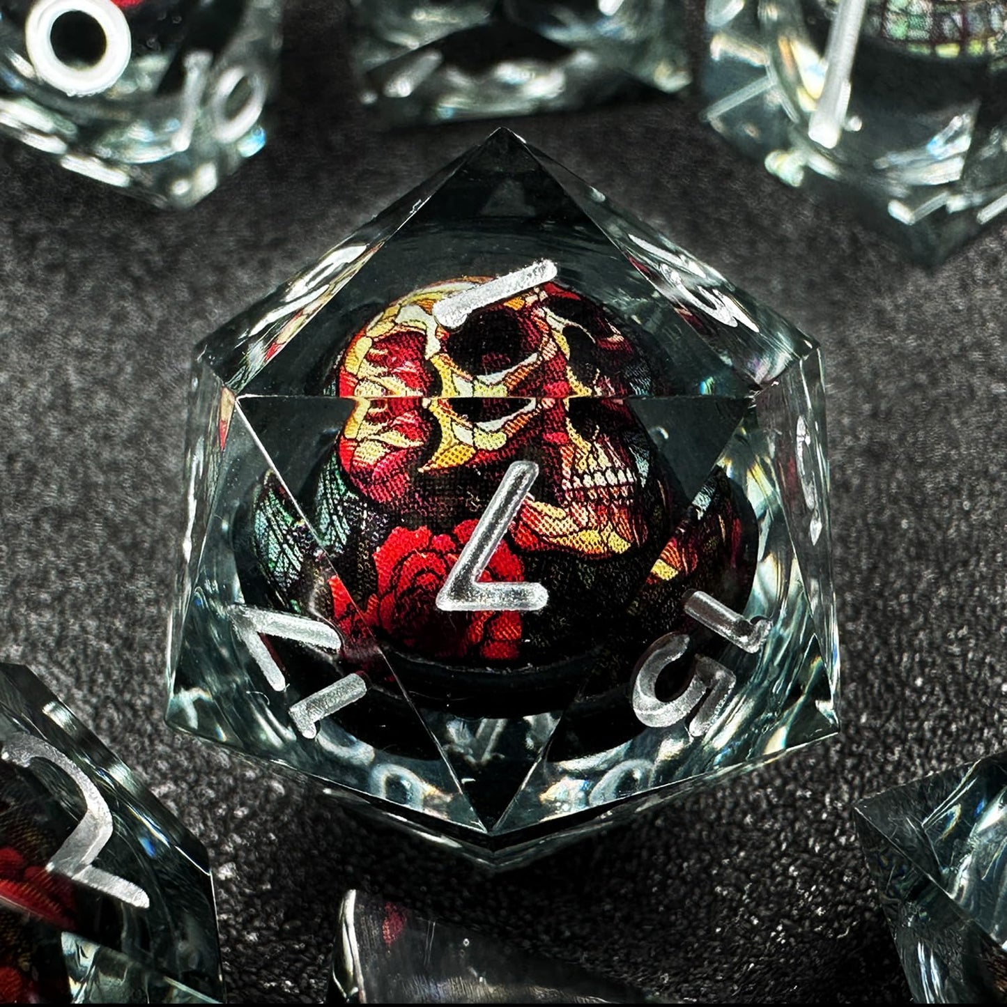 HAOMEJA Skull D&D Monster Resin Dice Set – Sharp Edges, 7 Dice with Dragon Eye Gift Bag