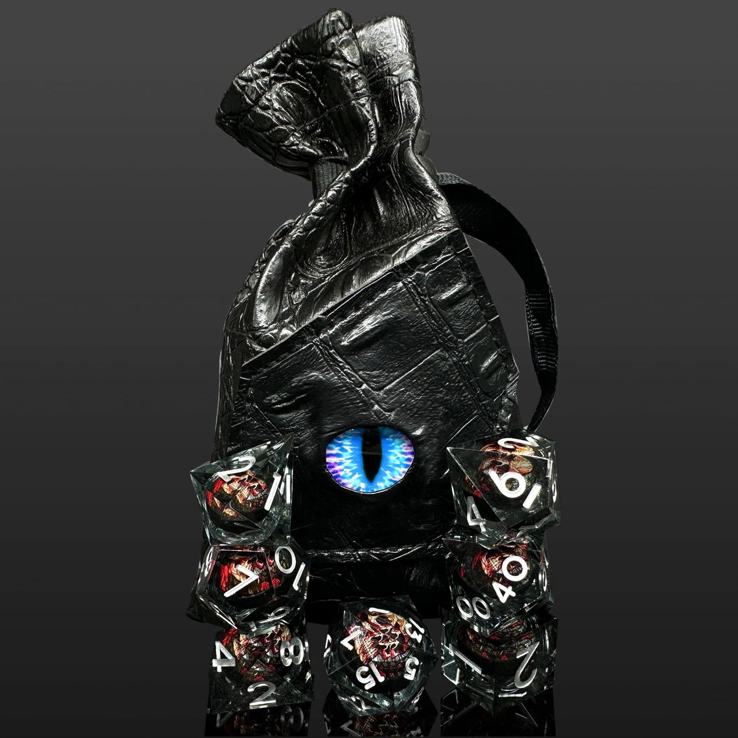 HAOMEJA Skull D&D Monster Resin Dice Set – Sharp Edges, 7 Dice with Dragon Eye Gift Bag