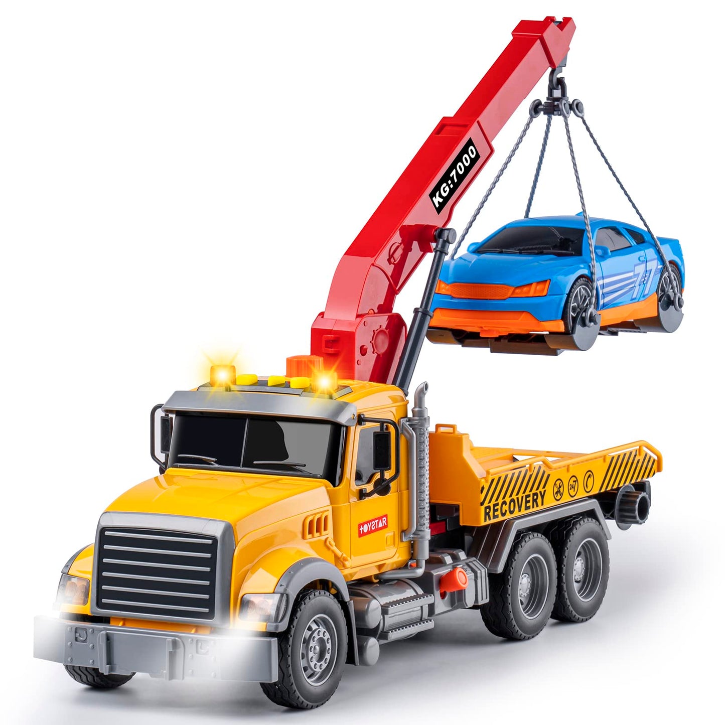 haomsj Big Tow Trucks Toy with Hook | Light & Sound 1:18 Pull Back Truck for Kids