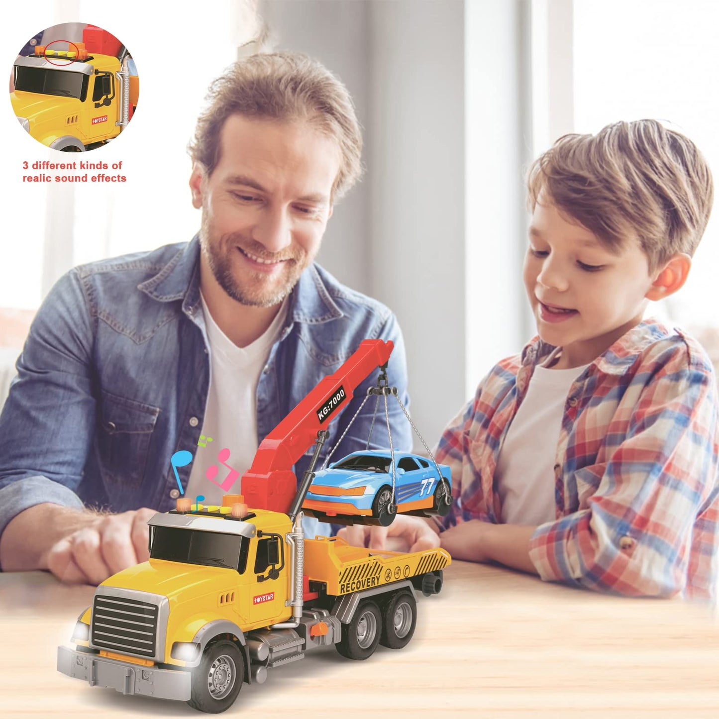 haomsj Big Tow Trucks Toy with Hook | Light & Sound 1:18 Pull Back Truck for Kids