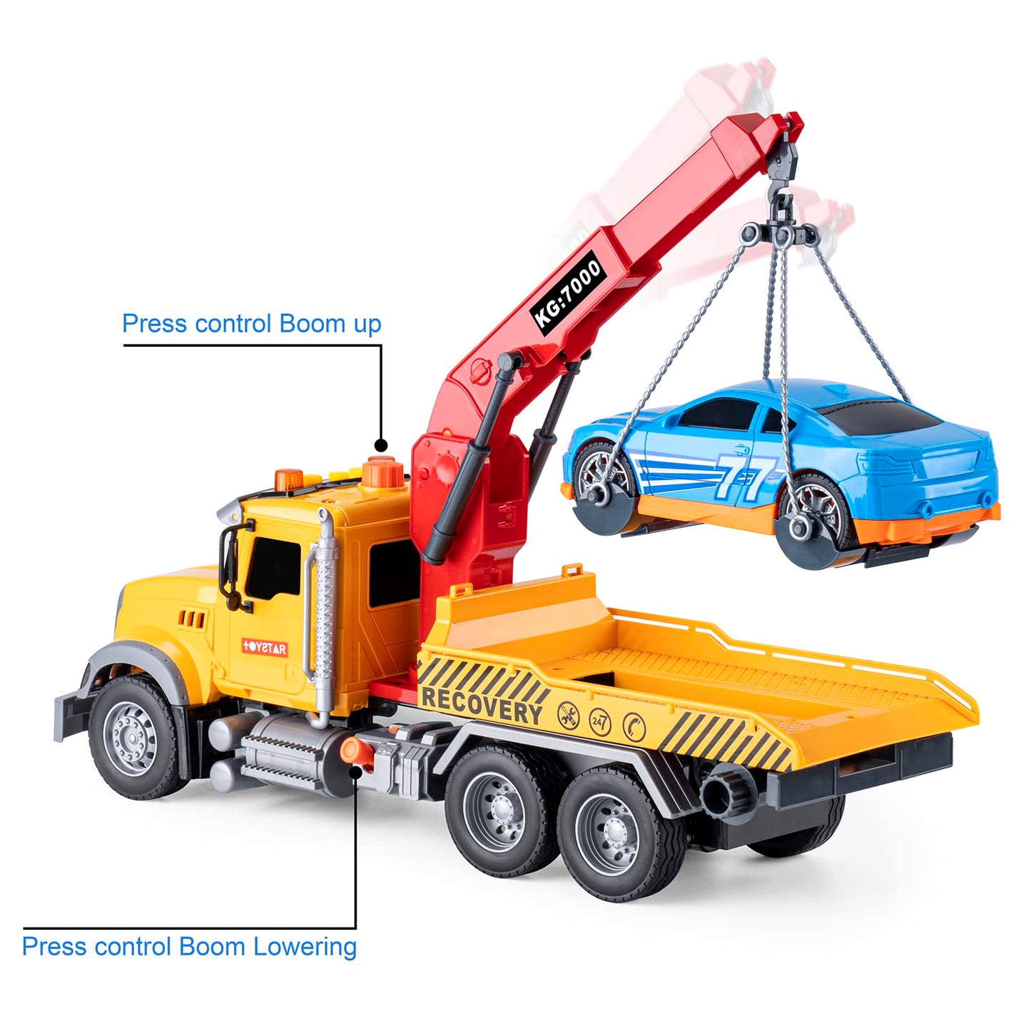 haomsj Big Tow Trucks Toy with Hook | Light & Sound 1:18 Pull Back Truck for Kids