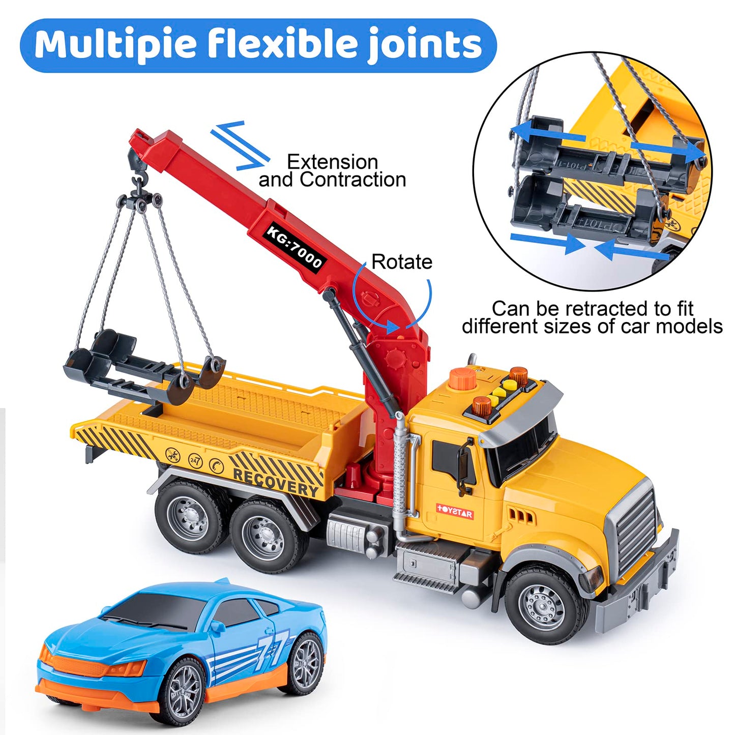 haomsj Big Tow Trucks Toy with Hook | Light & Sound 1:18 Pull Back Truck for Kids