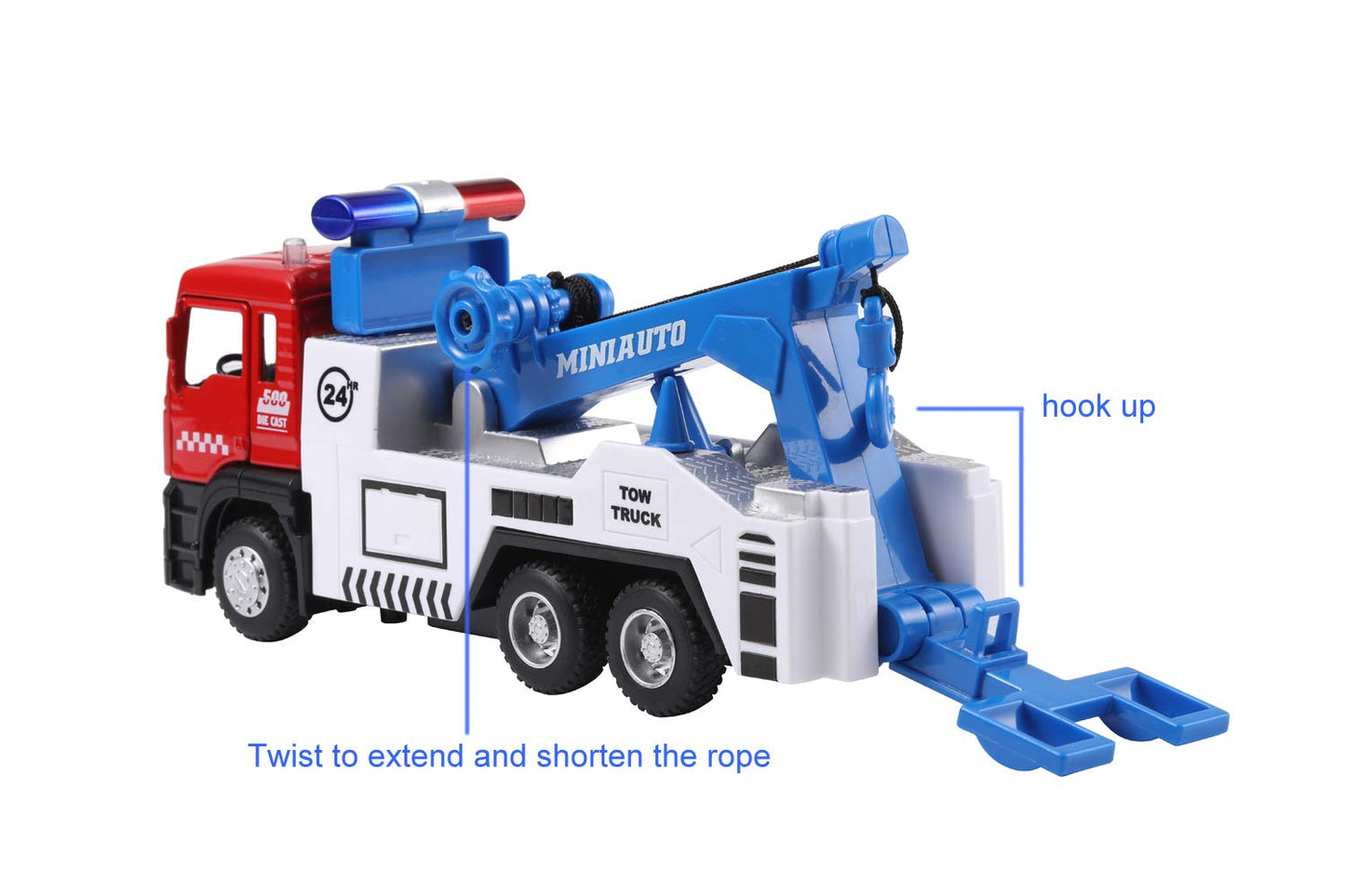 haomsj Toy Tow Truck Pull Back – Lights & Sound Carrier Truck 1:50 Scale