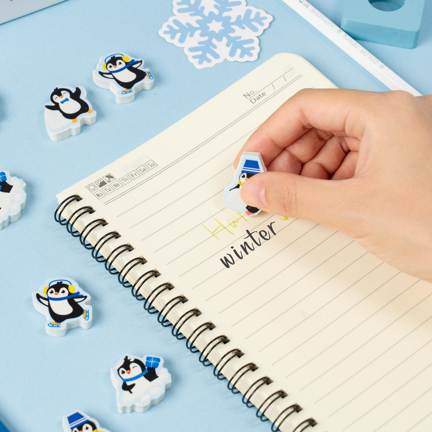 Haooryx Penguin Mini Eraser Bulk – 60pcs, Cute Winter Penguin Erasers for School & Gifts