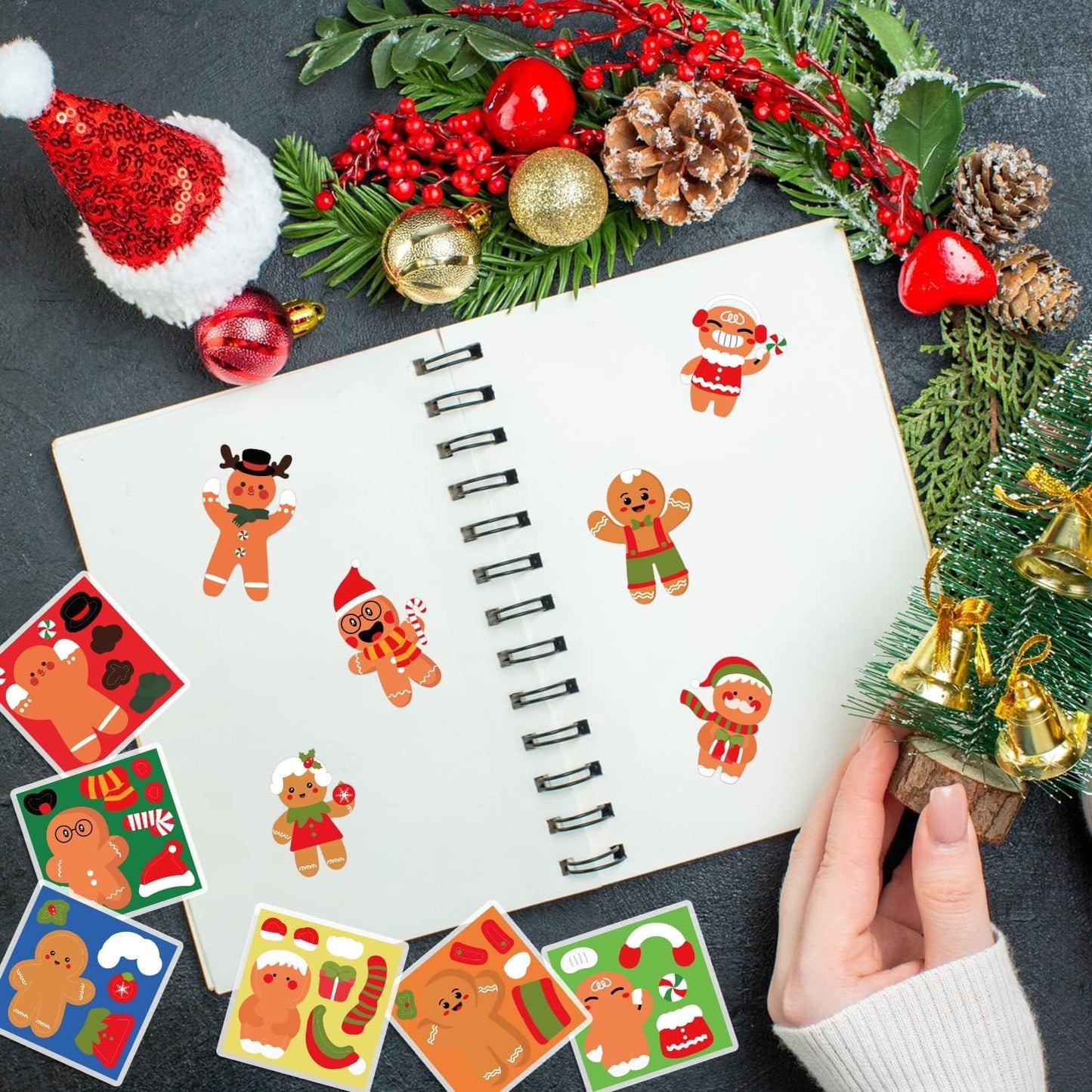 Haooryx 300PCS Gingerbread Stickers Roll – Make Your Own Gingerbread Faces for Christmas, Party Favors