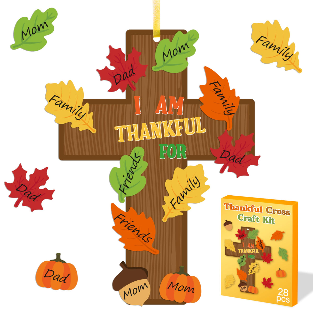 Haooryx Fall Christian Cross Craft Kit – 28-Pack DIY Thanksgiving Decor