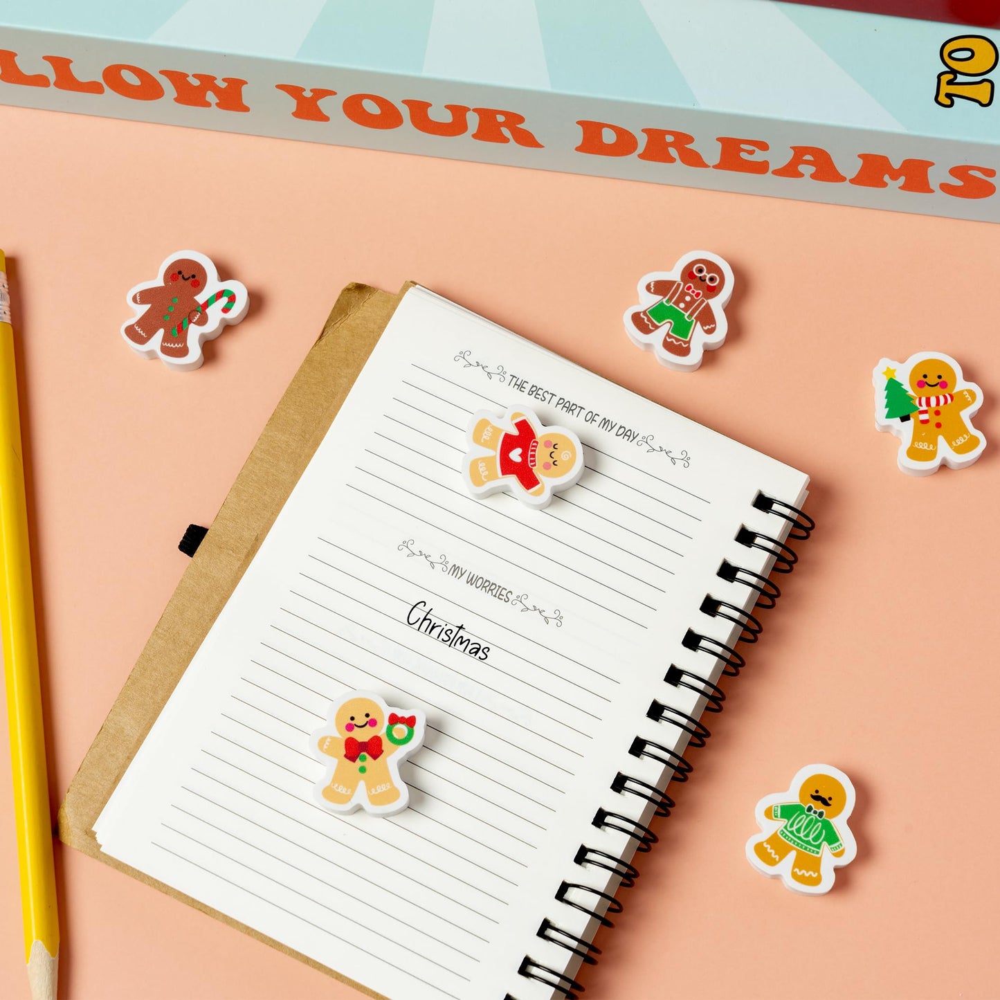Haooryx Christmas Gingerbread Men Erasers — 60Pcs Colorful 1-Inch Desk Erasers