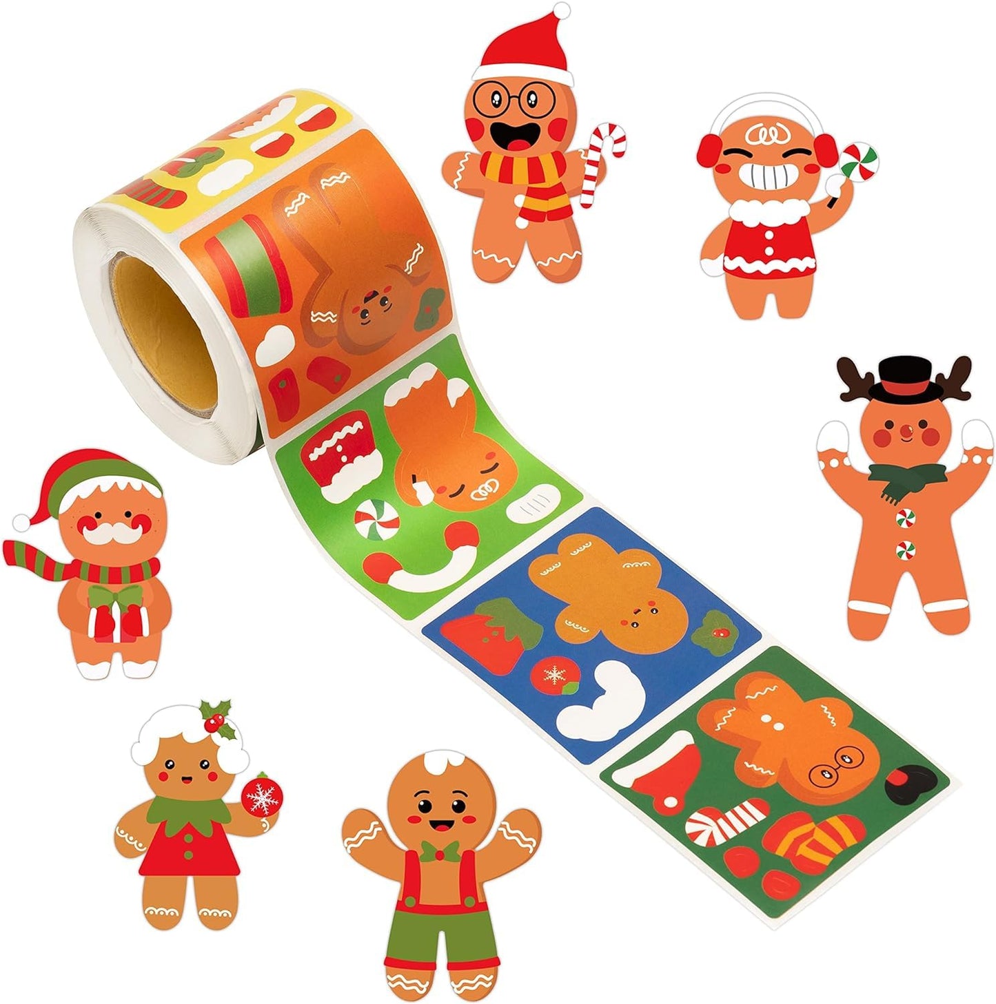 Haooryx 300PCS Gingerbread Stickers Roll – Make Your Own Gingerbread Faces for Christmas, Party Favors