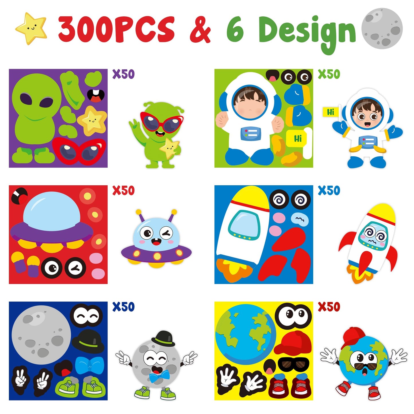 Haooryx Outer Space DIY Stickers – 300 Pcs Repositionable Vinyl for Laptops, Water Bottles & Journals