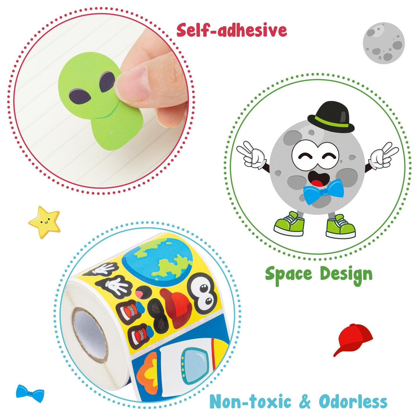 Haooryx Outer Space DIY Stickers – 300 Pcs Repositionable Vinyl for Laptops, Water Bottles & Journals