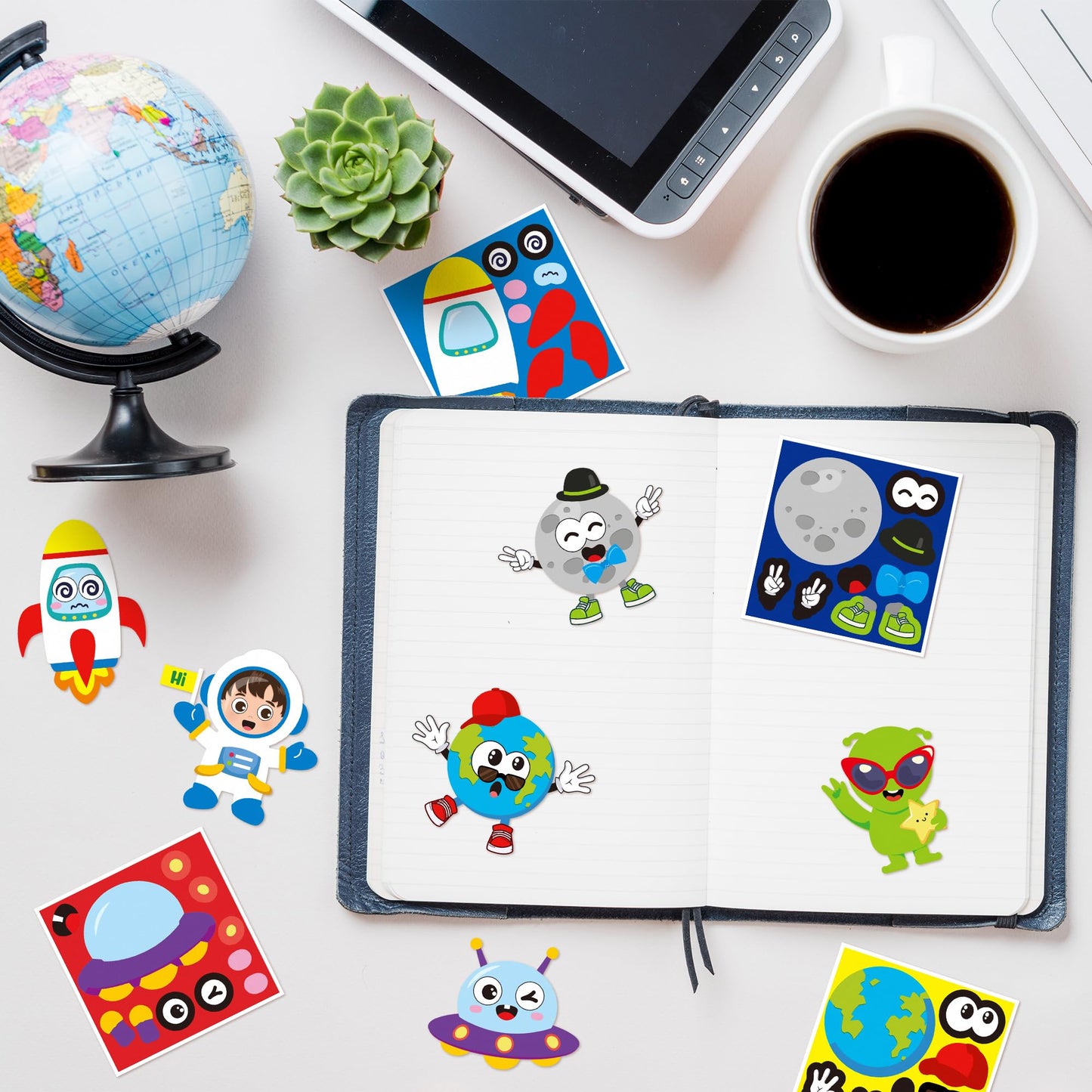 Haooryx Outer Space DIY Stickers – 300 Pcs Repositionable Vinyl for Laptops, Water Bottles & Journals