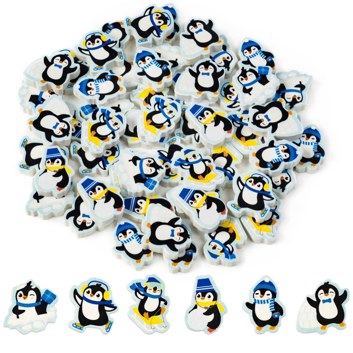 Haooryx Penguin Mini Eraser Bulk – 60pcs, Cute Winter Penguin Erasers for School & Gifts