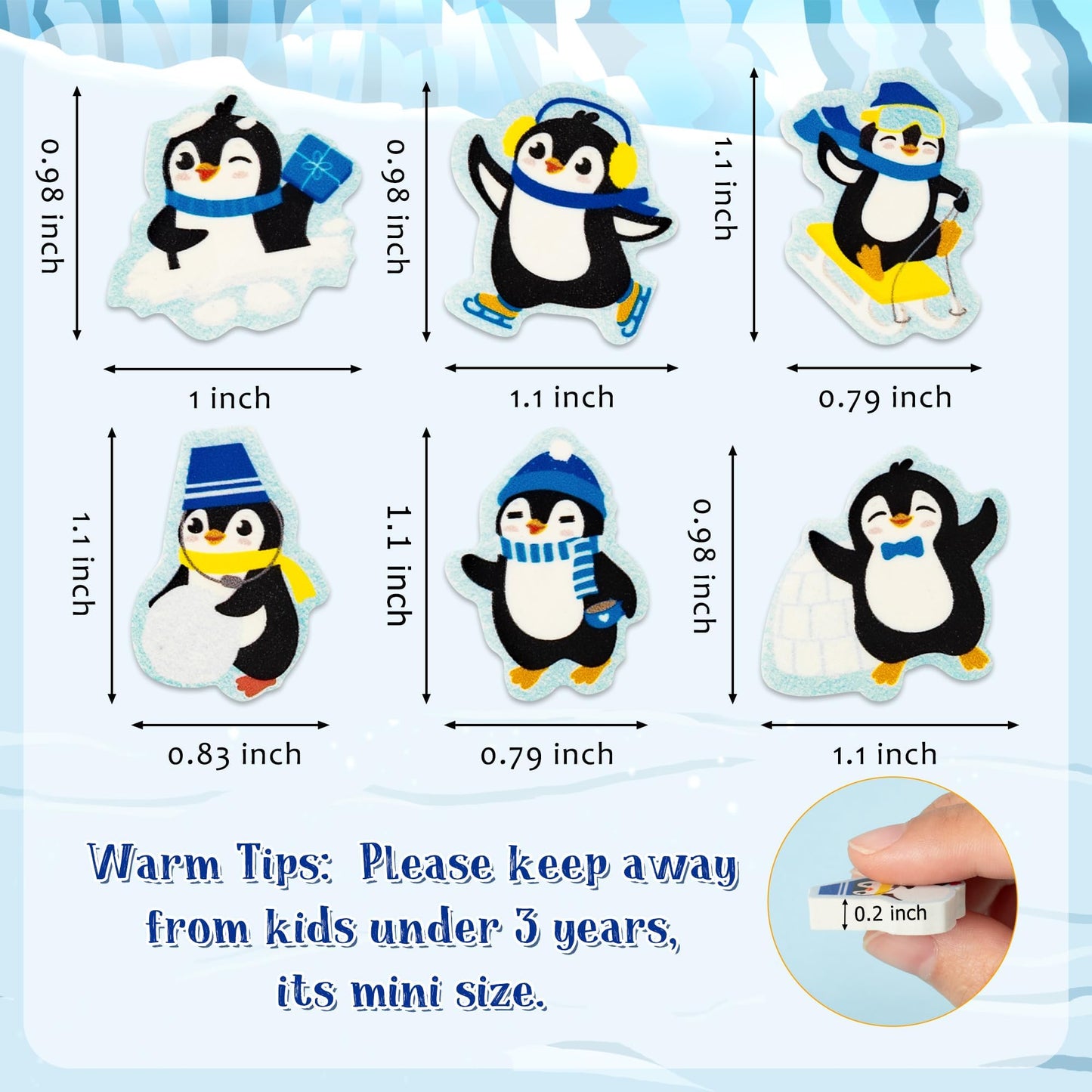 Haooryx Penguin Mini Eraser Bulk – 60pcs, Cute Winter Penguin Erasers for School & Gifts