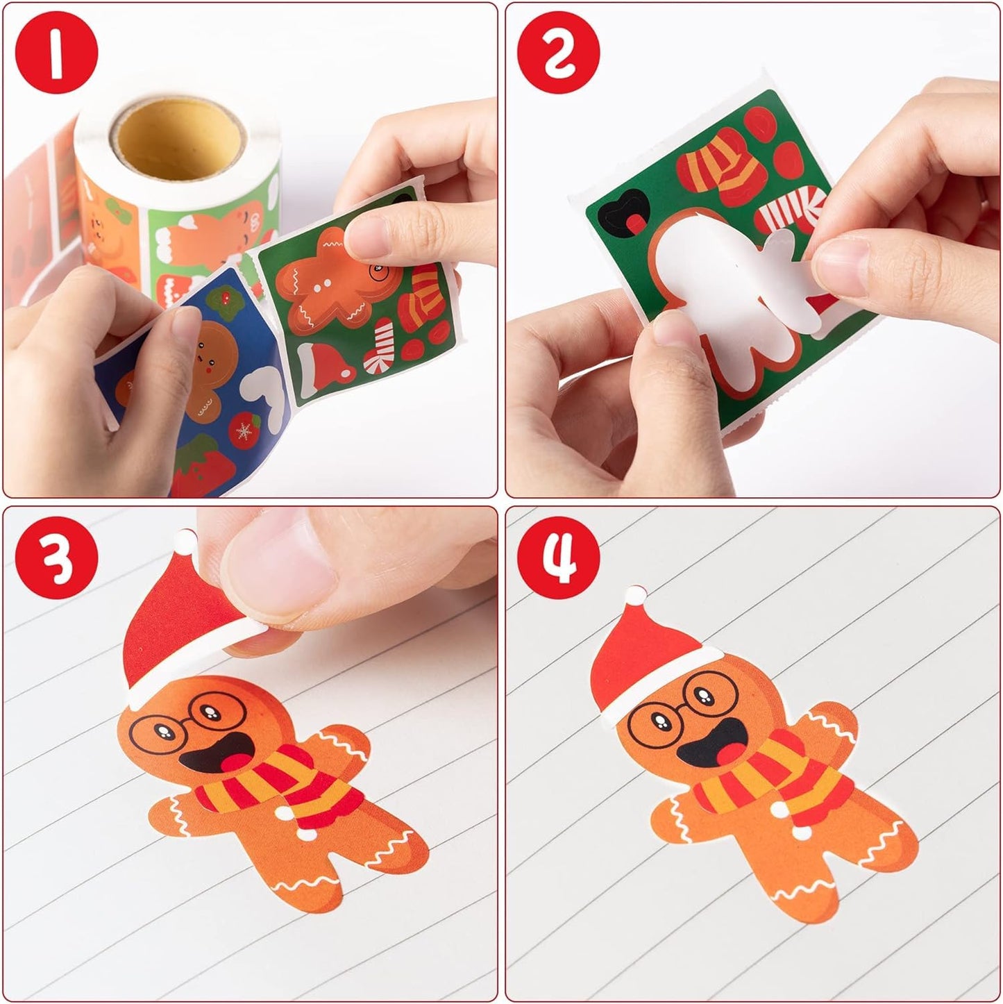 Haooryx 300PCS Gingerbread Stickers Roll – Make Your Own Gingerbread Faces for Christmas, Party Favors
