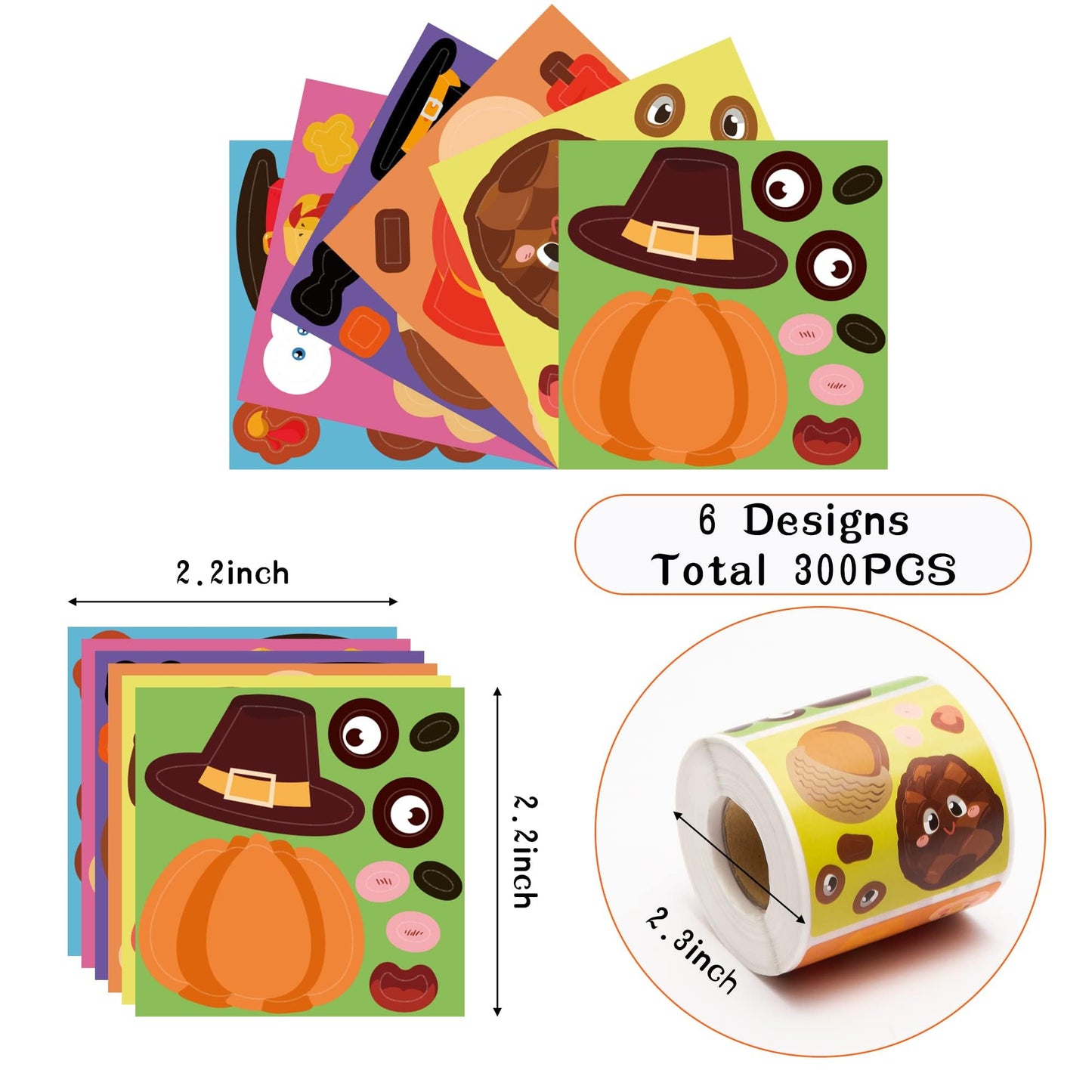 Haooryx Thanksgiving DIY Sticker Rolls – 300 Pcs for Water Bottles & Decor