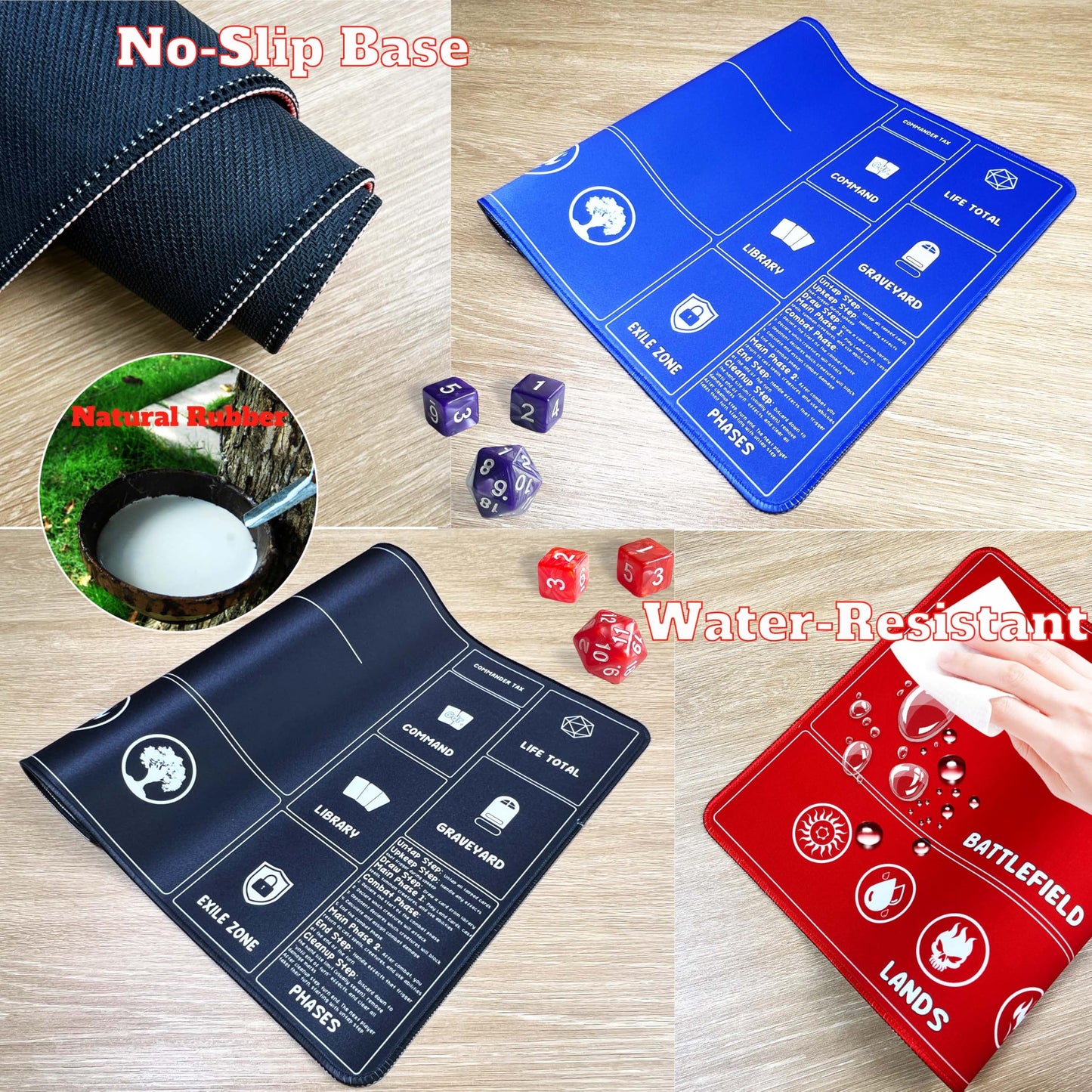 HaoSiTeck MTG Playmats 2-Pack with Dice – 24x14 Inch Card Game Mats for TCG and Commander