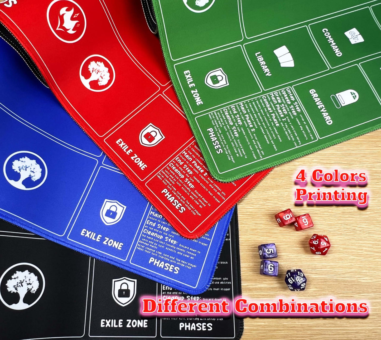 HaoSiTeck MTG Playmats 2-Pack with Dice – 24x14 Inch Card Game Mats for TCG and Commander