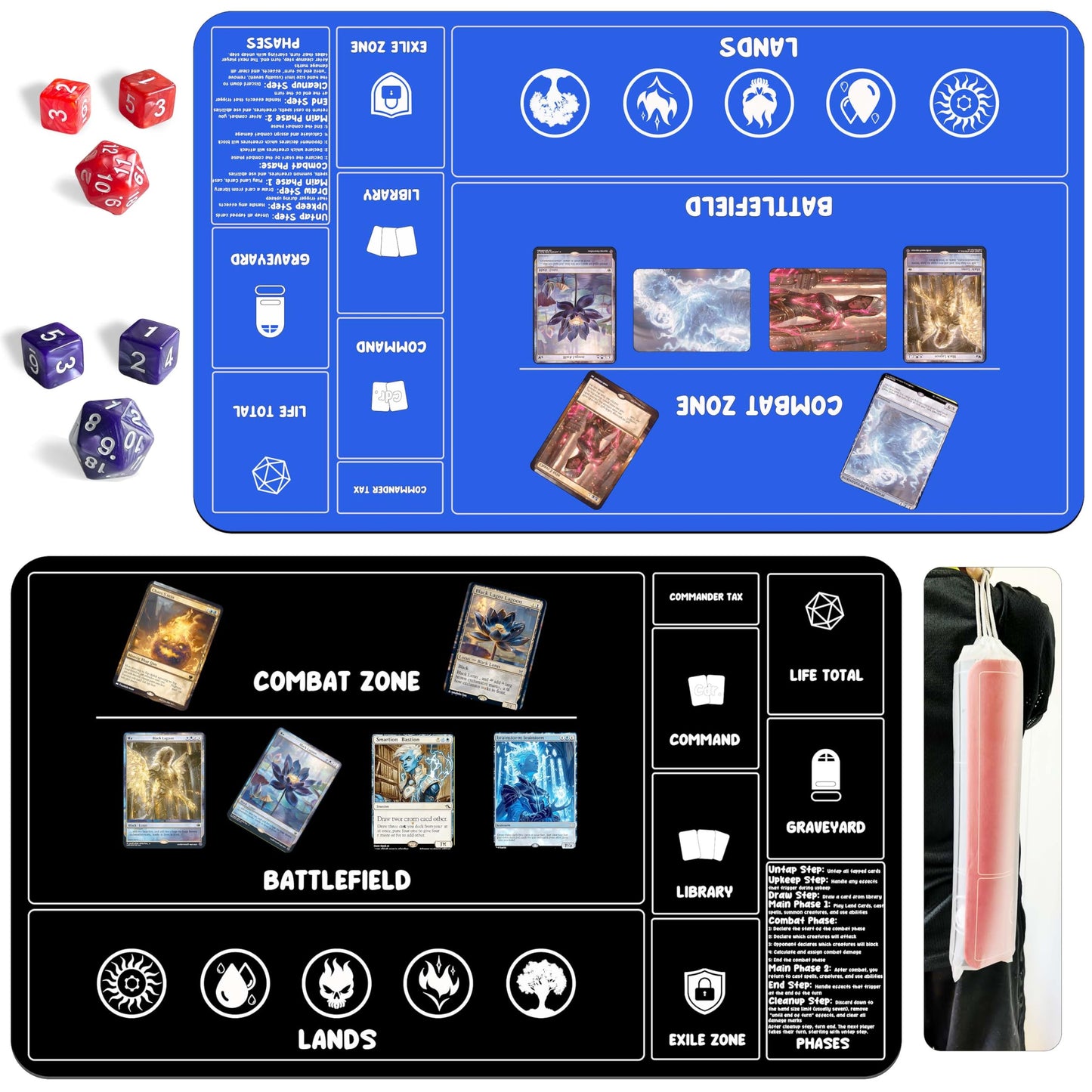 HaoSiTeck MTG Playmats 2-Pack with Dice – 24x14 Inch Card Game Mats for TCG and Commander