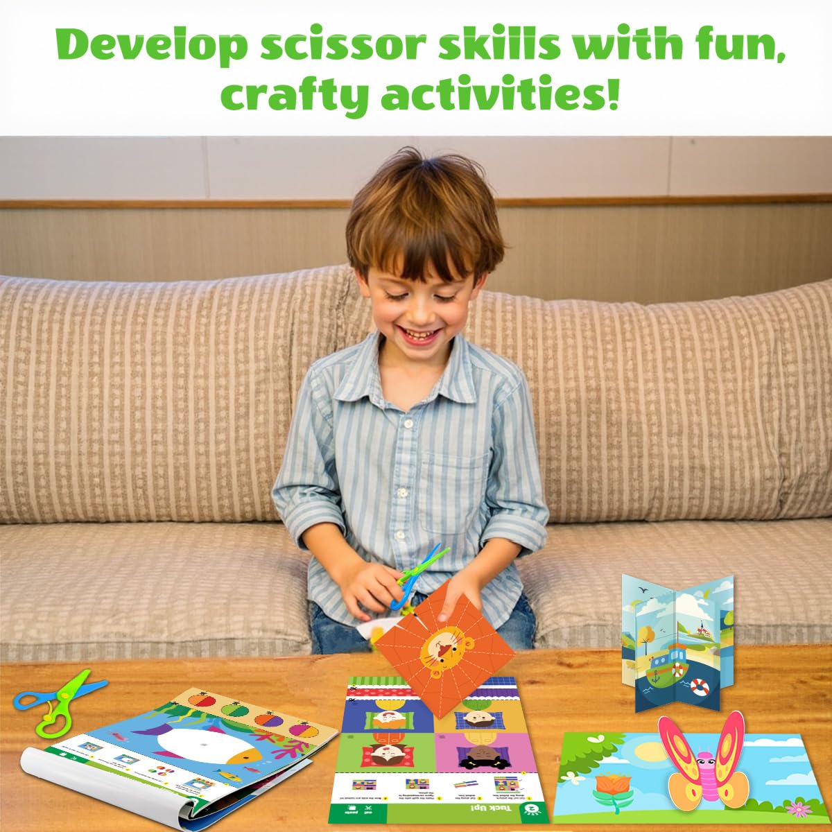 HAOWWLAI Toddler Scissor Skills Activity Book – 22 Crafts, 2 Safety Scissors, Fine Motor Fun for 3-6