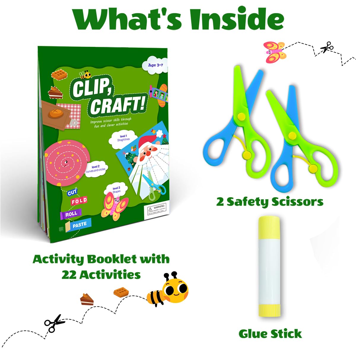 HAOWWLAI Toddler Scissor Skills Activity Book – 22 Crafts, 2 Safety Scissors, Fine Motor Fun for 3-6