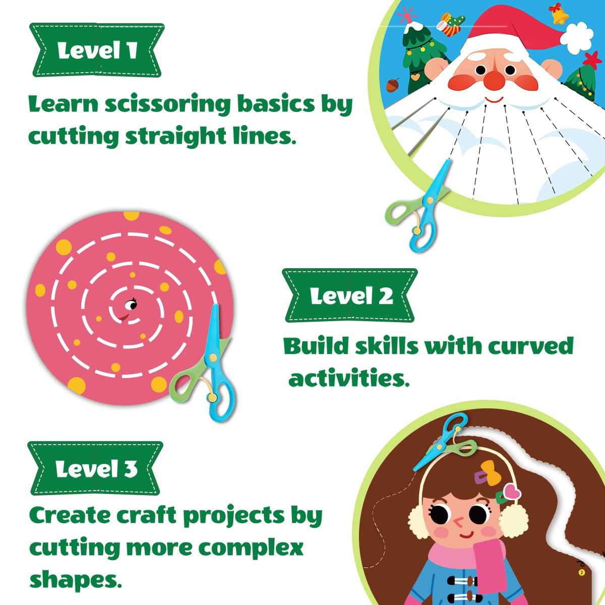 HAOWWLAI Toddler Scissor Skills Activity Book – 22 Crafts, 2 Safety Scissors, Fine Motor Fun for 3-6