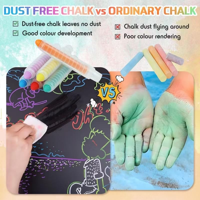 Haoyond Dustless Chalk for Kids – 6-Color Non-Toxic Sidewalk Chalk with Holders