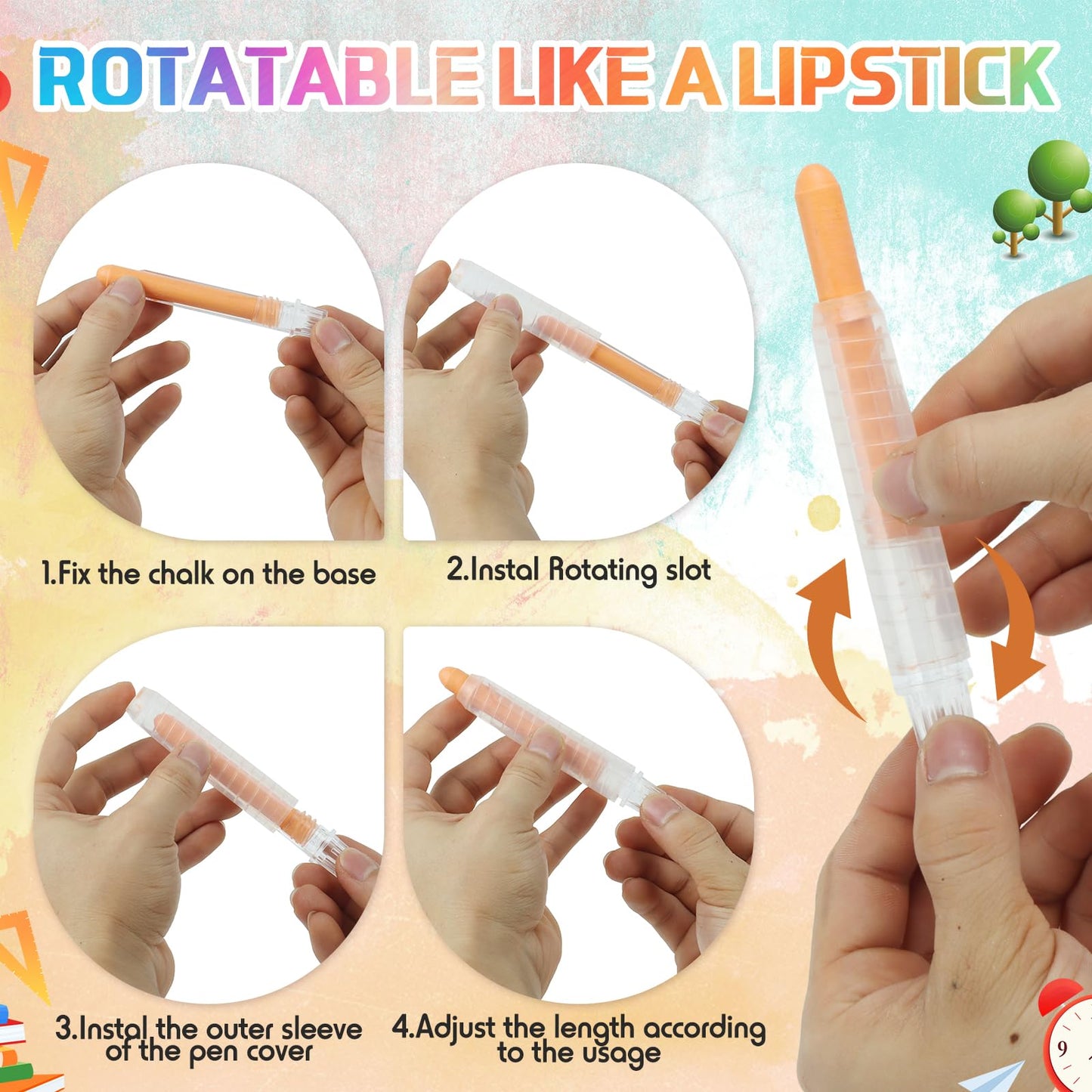Haoyond Dustless Chalk for Kids – 6-Color Non-Toxic Sidewalk Chalk with Holders