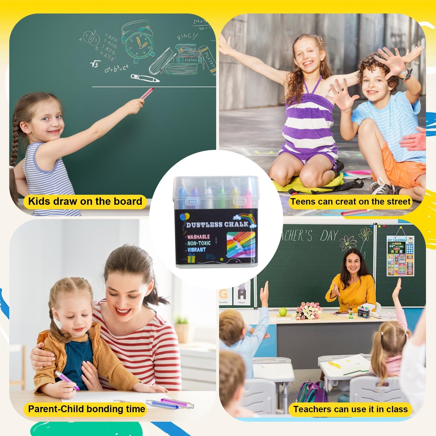 Haoyond Dustless Chalk Set for Kids – 24 Colors, Twistable Holder & Wet Eraser