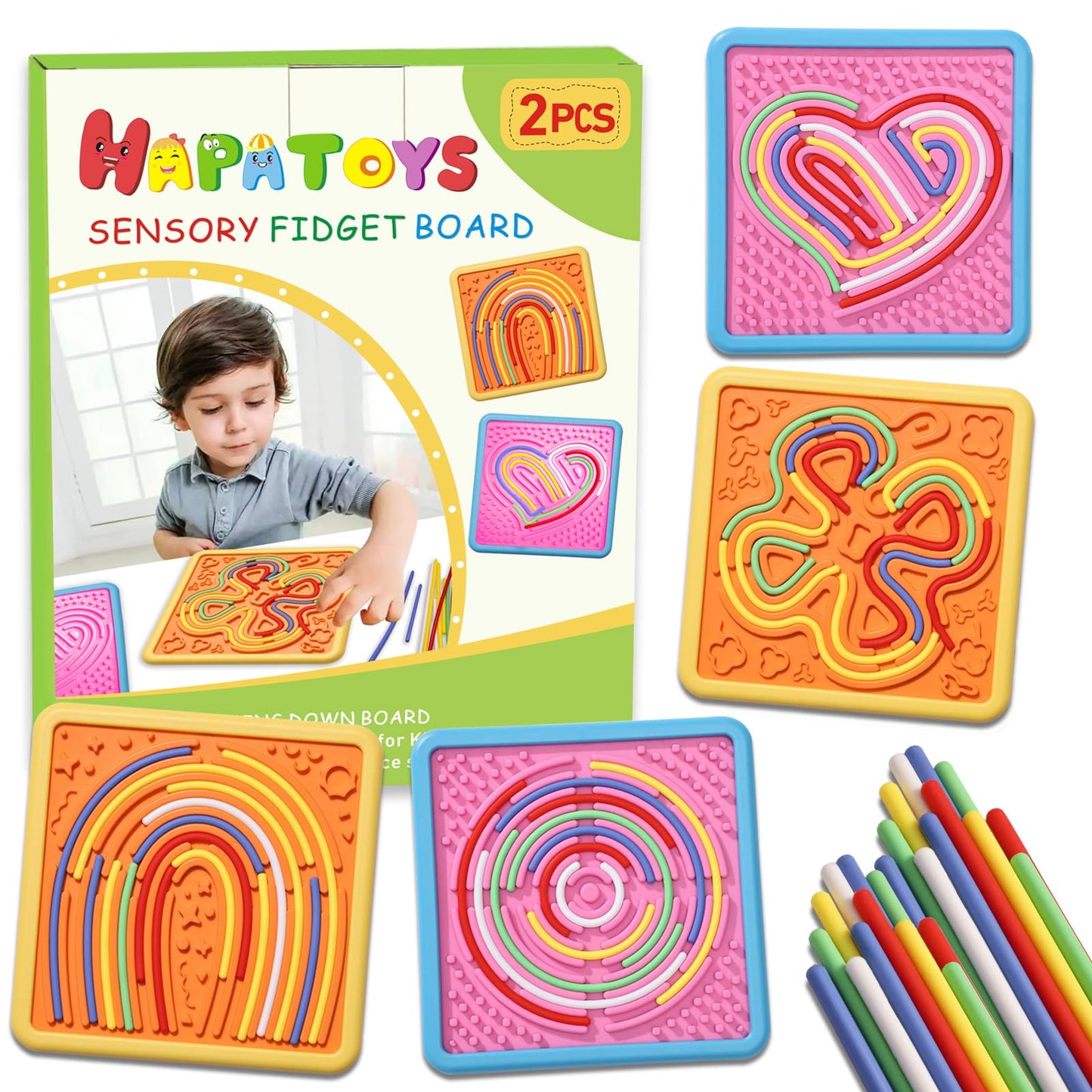 HAPATOYS Sensory Activity Board 2-Pack – Dual-Sided Fidget Toys for Travel and Calm Play