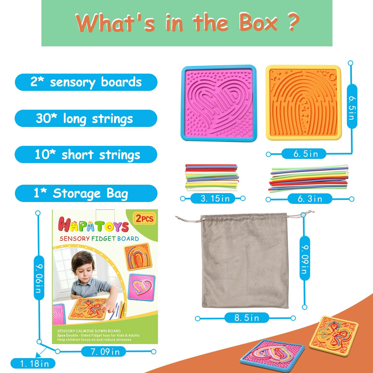 HAPATOYS Sensory Activity Board 2-Pack – Dual-Sided Fidget Toys for Travel and Calm Play