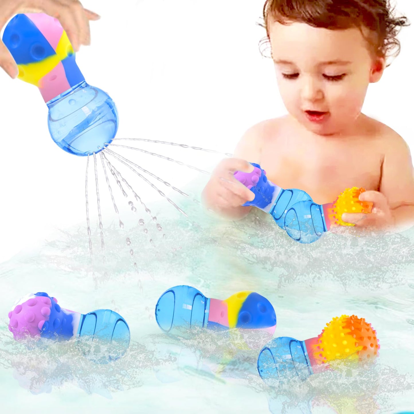 HAPATOYS Bath Toys for Toddlers 1-3 | 3-Pack Squishy Bulb Bath Toys