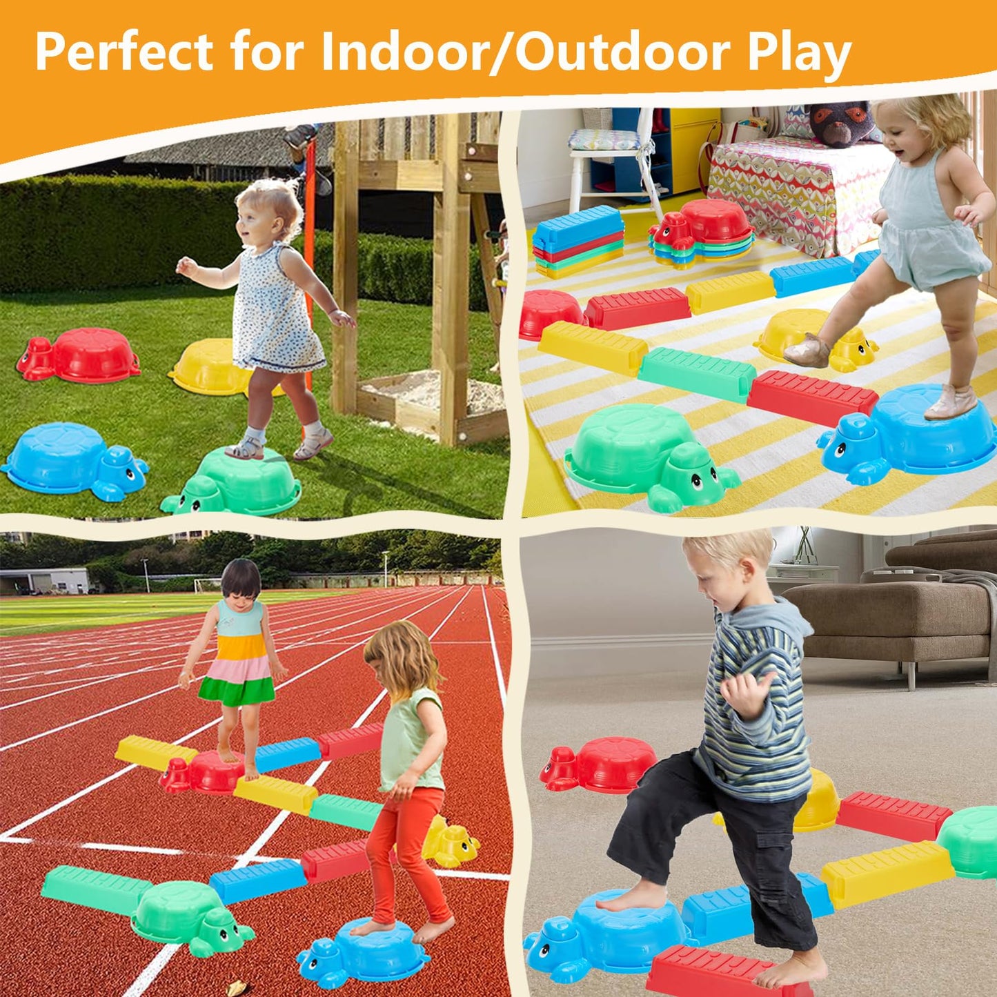 HAPATOYS 12-Piece Balance Beams & Turtle Stepping Stones for Kids – Indoor/Outdoor Play