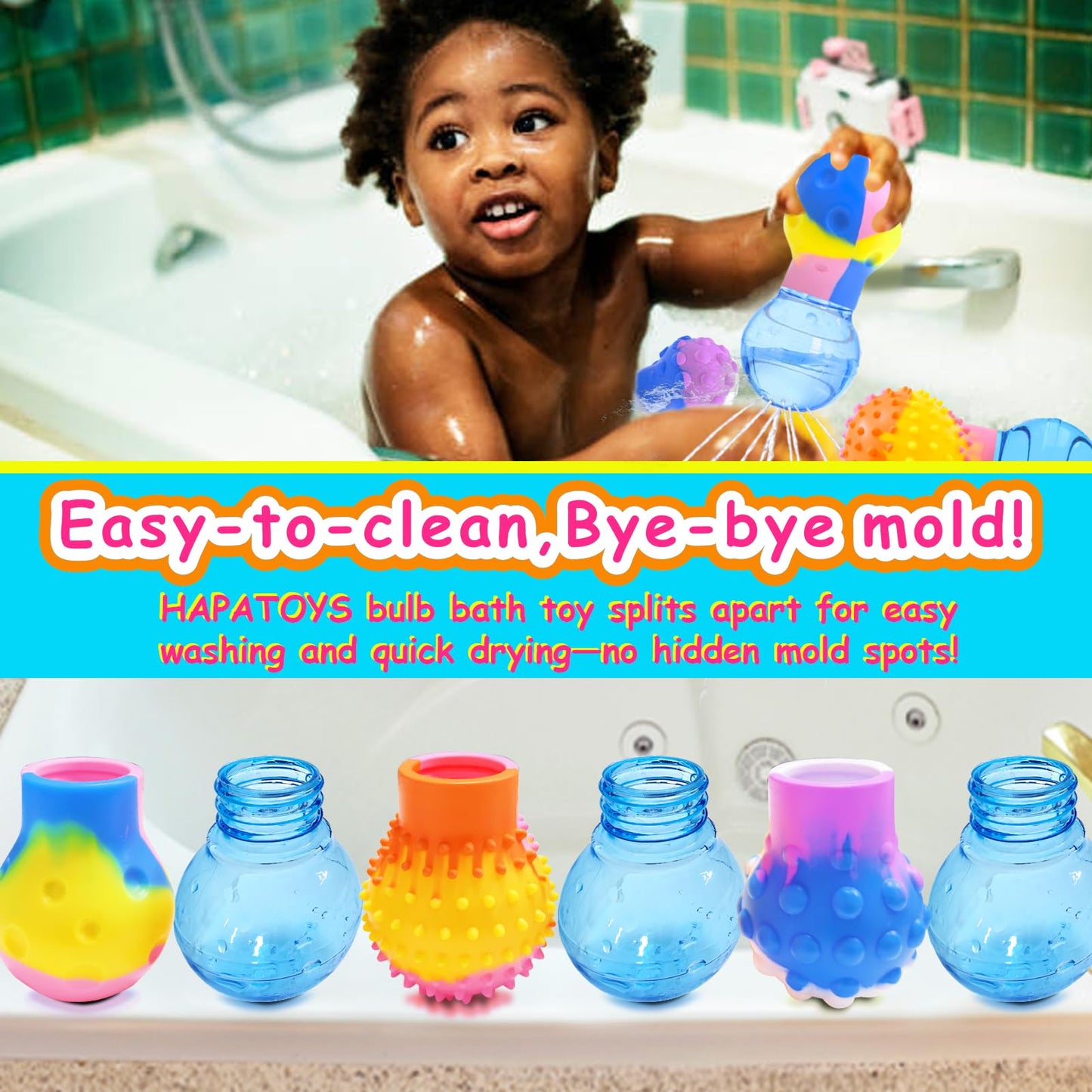 HAPATOYS Bath Toys for Toddlers 1-3 | 3-Pack Squishy Bulb Bath Toys